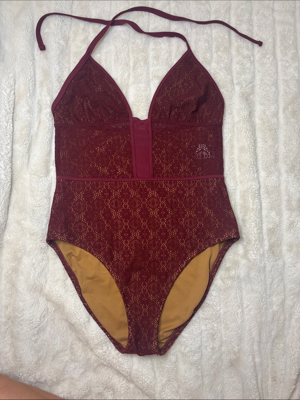 Mossimo Supply Co. Burgundy One-Piece Swimsuit with Gold Lining